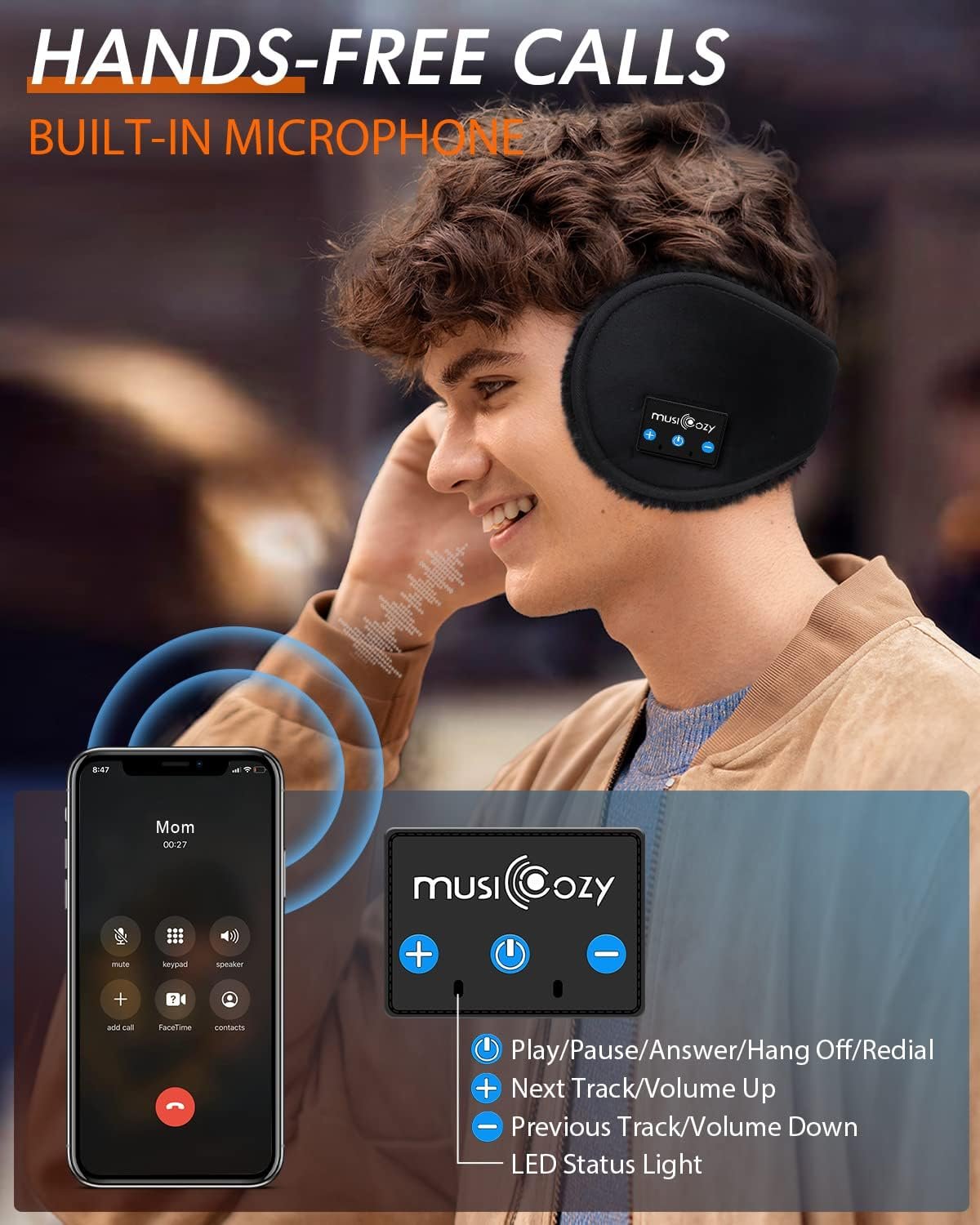 MUSICOZY Bluetooth Headphones Earmuffs Ear Warmers Wireless Headphones EarMuffs, Built-in HD Speakers - Image 4
