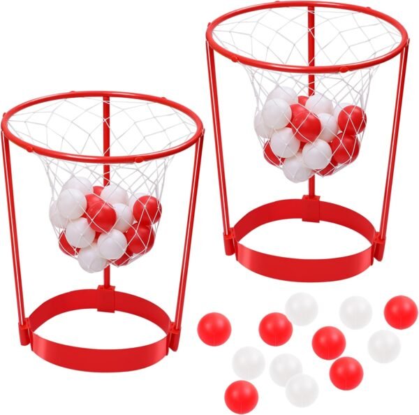 Aneco 2 Set Christmas Head Hoop Basketball Game for Christmas Party Game Gifts Basket Headband Ball Adjustable Basket Net Headband with 20 Balls - Image 2