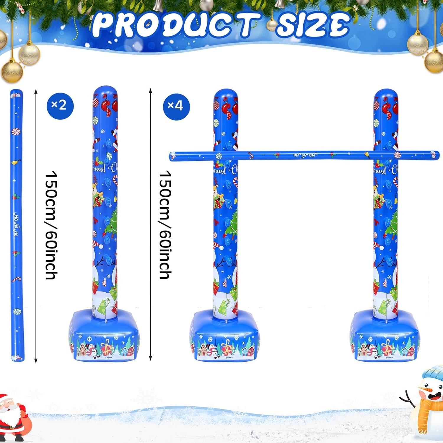 2 Pack Christmas Inflatable Limbo Party Game 59 in Santa Xmas Tree Indoor Outdoor Family Party Favor Easy Setup for Birthday Backyard Picnic Winter Holiday Decor (Snowman) - Image 3