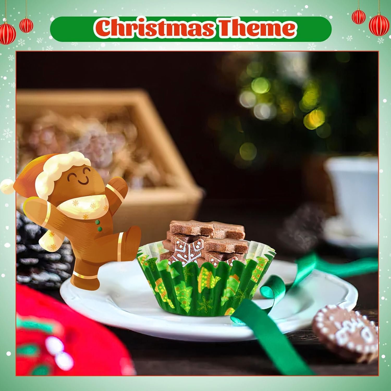 AUGSUN 800pcs Christmas Cupcake Liners Paper Candy Cups Santa Claus Snowman Snowflake Mini Muffin Liners for Xmas Holiday Party Cake Candy Truffles Chocolate Making Supplies(8 Designs) - Image 6