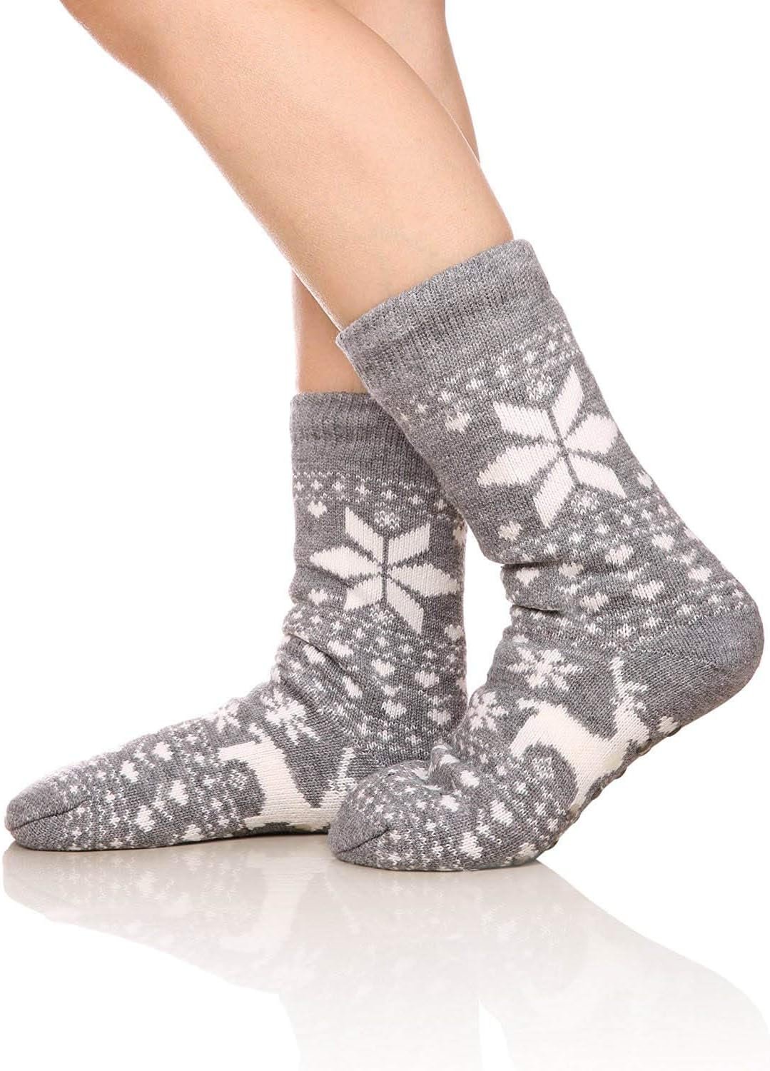 FRALOSHA Fuzzy Warm Slipper Socks Women Winter floor Socks Super Soft lined with Grippers reading Socks Cozy Sleeping Reindeer Socks - Image 3