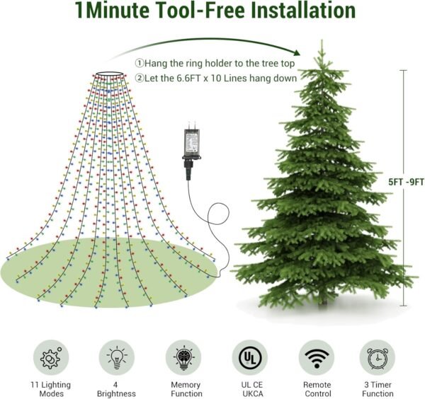 Marchpower Christmas Tree Lights Color Changing, 11 Modes Christmas Light Outdoor with Remote Control, 400 Diamond LED 6.6FTx10 Waterproof Xmas Tree Lights with Timer & Memory Function for Indoor - Image 3