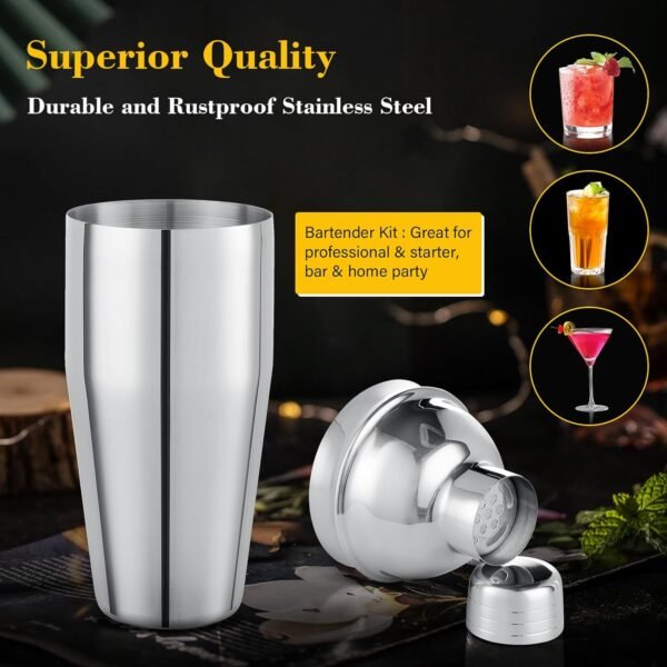 Cocktail Shaker Set, 16PCS Bartender Kit with Stand & Recipes, Bar Mat for Cocktail, Bar Tools Set with All Bar Essential Accessories Bartending Kit, for Drink Mixing Home Bar Party, Silver - Image 4