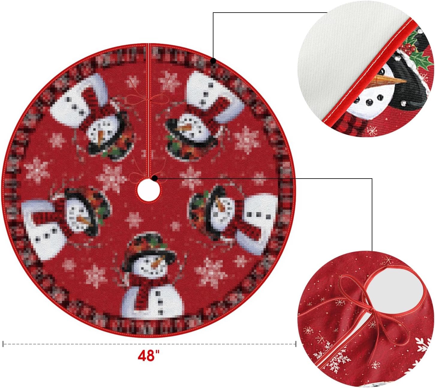 AVOIN colorlife Let It Snow Snowman Christmas Tree Skirt, Xmas Winter Holiday Party Tree Mat Indoor Outdoor Decoration 48 Inch - Image 7