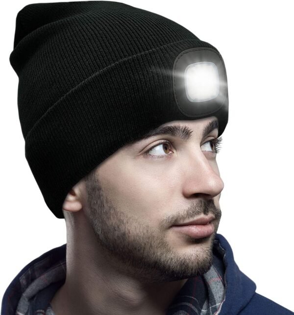 CENSGO Unisex Hat with Light, USB Rechargeable LED Headlamp Beanie, Gifts for Dad Father Men Husband Warm Knitted Cap - Image 2