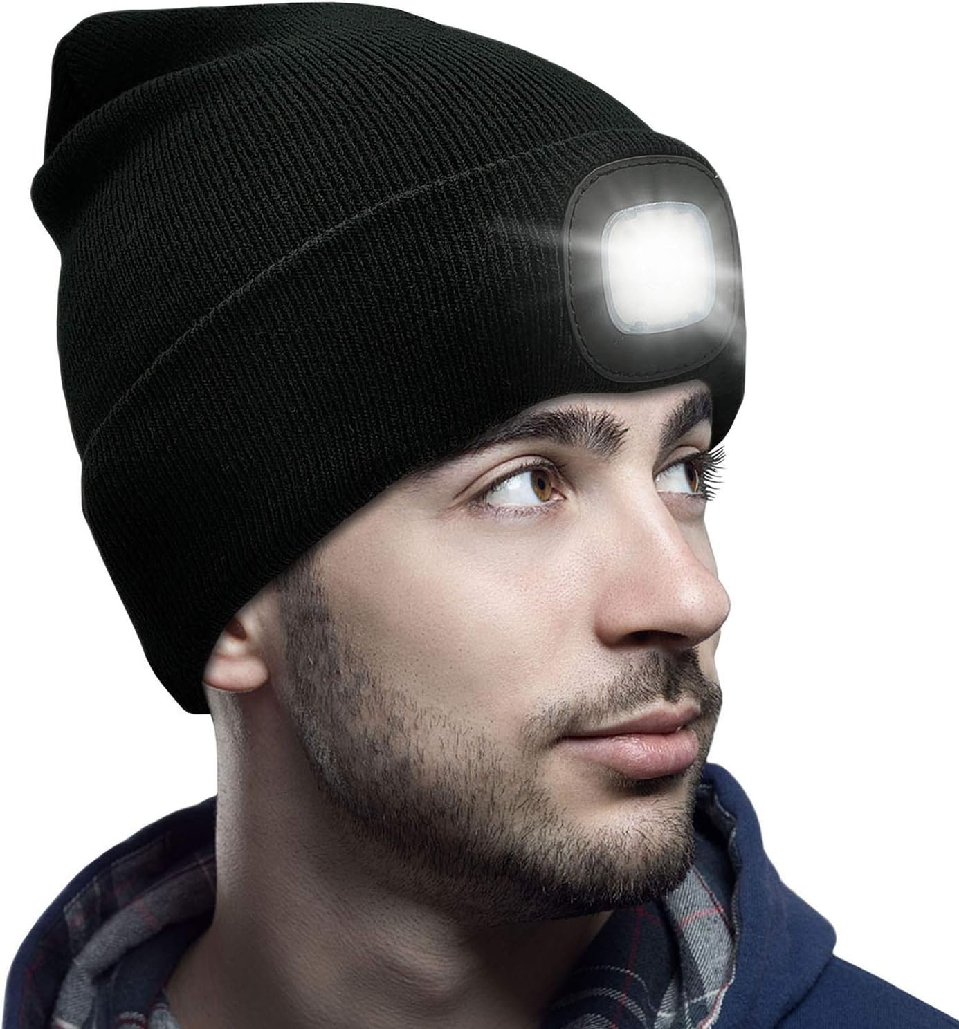CENSGO Unisex Hat with Light, USB Rechargeable LED Headlamp Beanie, Gifts for Dad Father Men Husband Warm Knitted Cap - Image 2