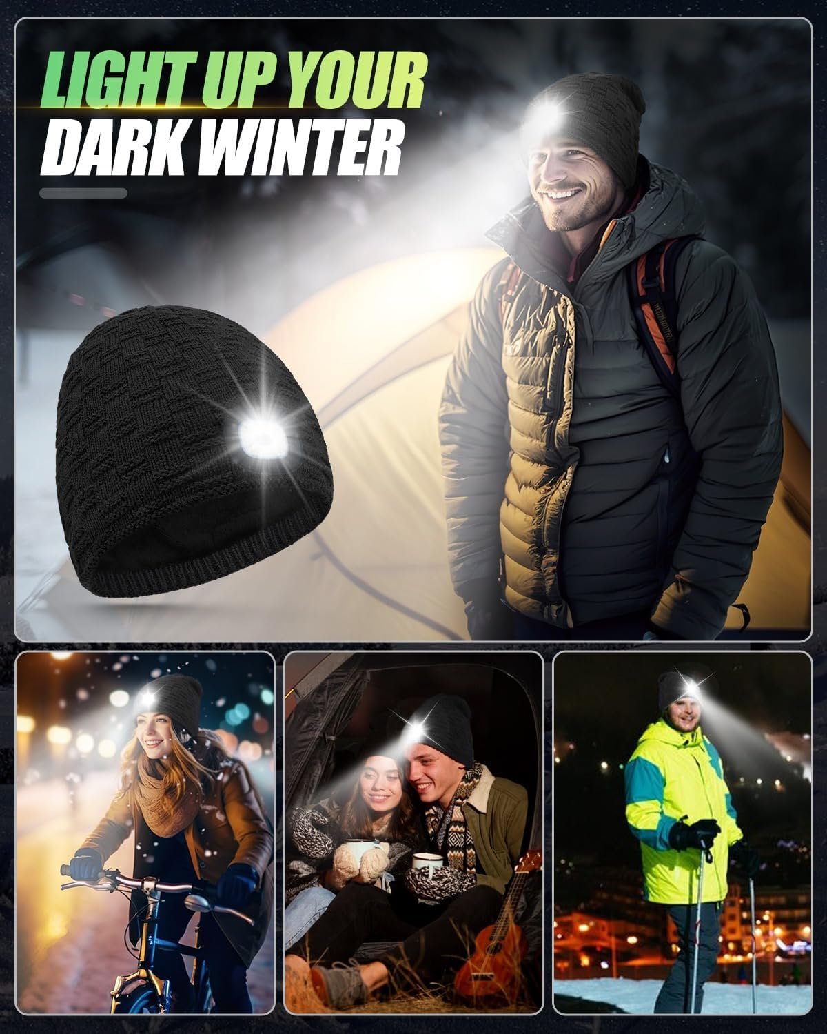 Fleece Lined Beanie with Light, USB Rechargeable LED Headlamp Hat, Christmas Stocking Stuffers Winter Gifts Warm Knitted Cap Headlight for Men Women, Hatlight for Running Hiking Cycling - Image 7