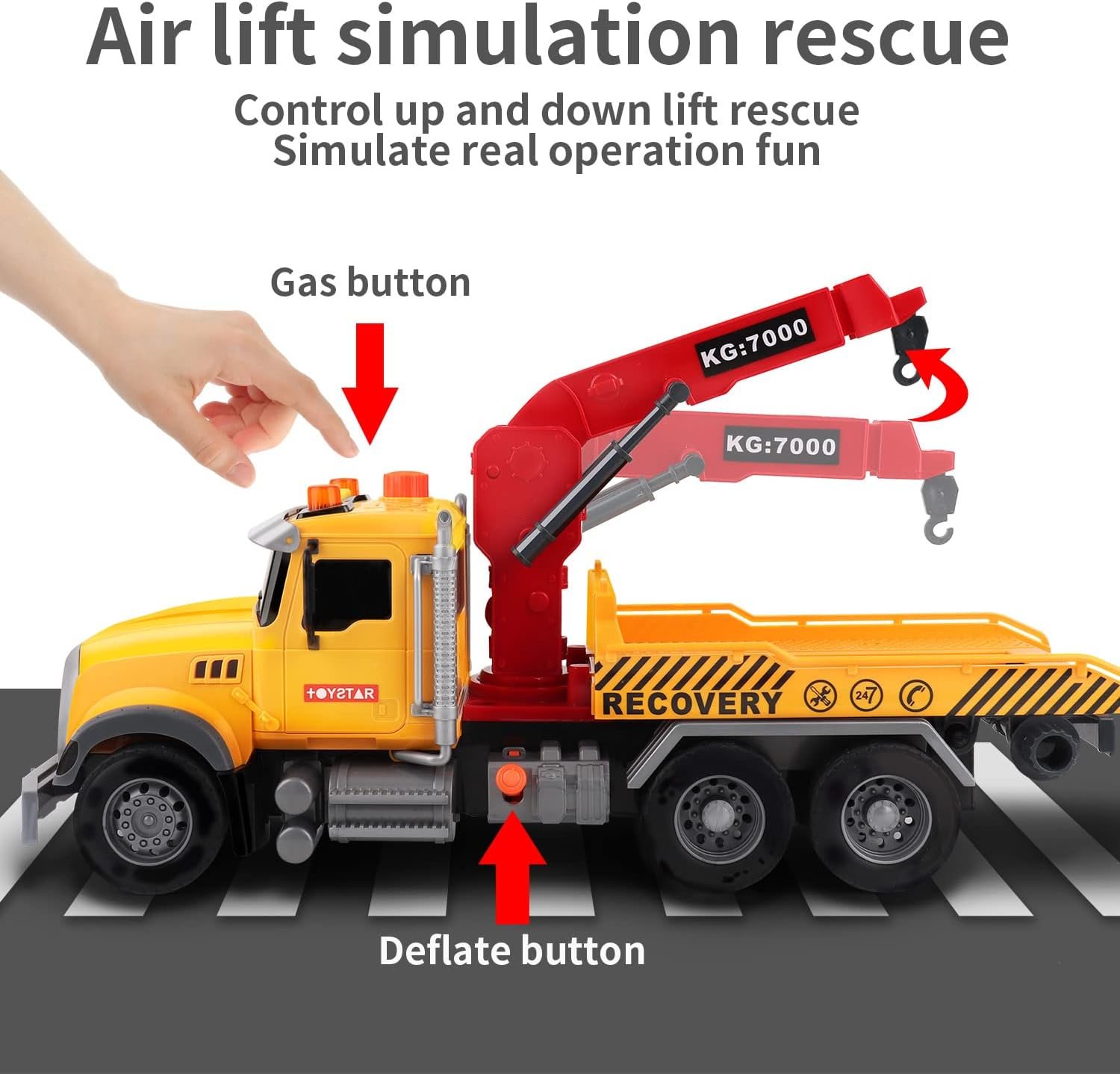 Dwi Dowellin Kids Toys for 3 4 5 6 7 Years Old Boys, 15" Large Tow Truck Toy,Friction Powered Transport Truck Crane Toy with Lights and Sounds,with Roadster,Toddlers Gifts - Image 4