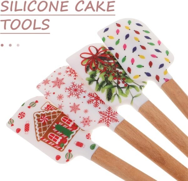 Alipis 4pcs Christmas Silicone Spatula Set Cake Icing Spatula Cream Scraper Snowflake Christmas Tree Gingerbread Man Pattern for Xmas Holiday Baking Cooking - Image 10