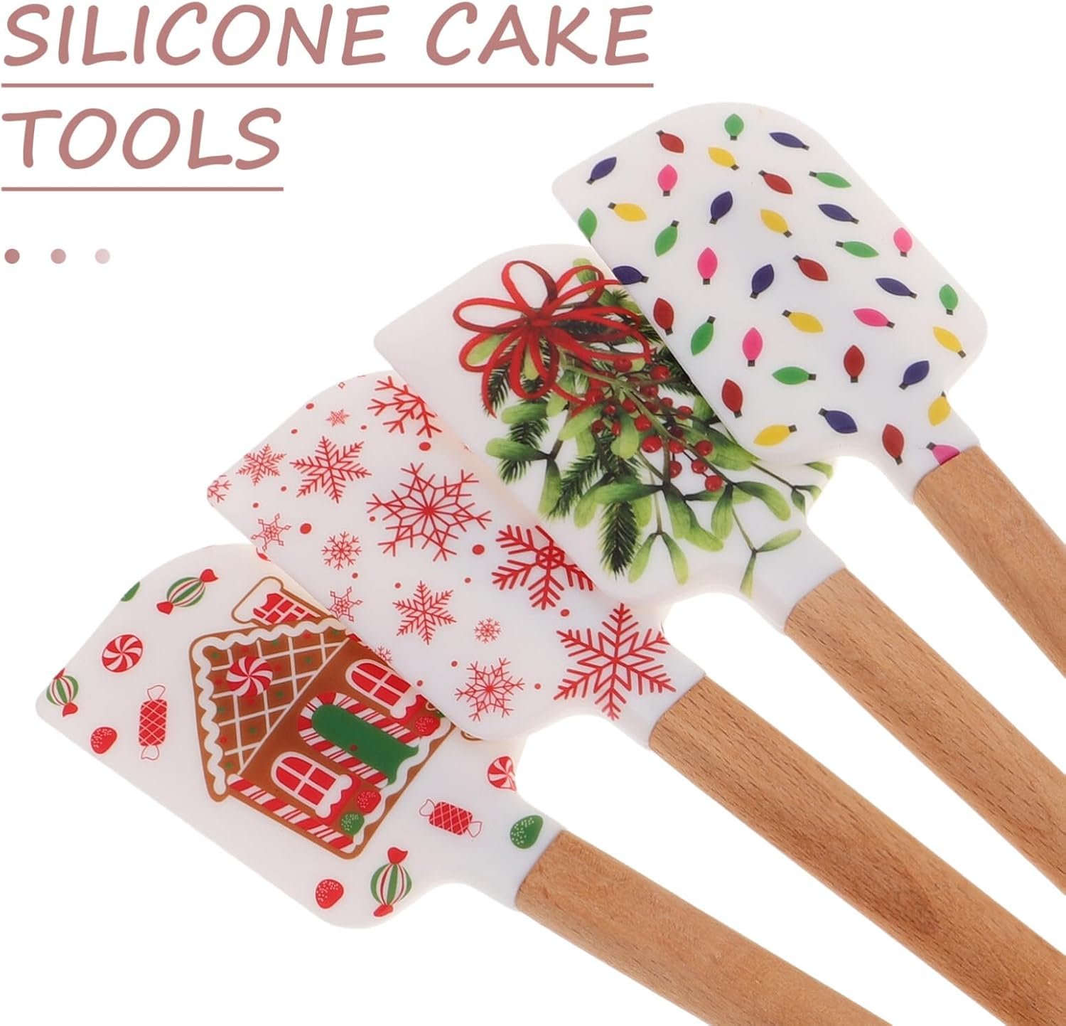 Alipis 4pcs Christmas Silicone Spatula Set Cake Icing Spatula Cream Scraper Snowflake Christmas Tree Gingerbread Man Pattern for Xmas Holiday Baking Cooking - Image 10
