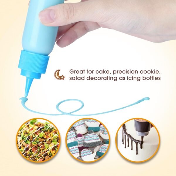 GOLOHO Cookie Icing Bottles, 6 Squeeze Applicator Bottles, 2 each (1, 2 and 4 ounces), Royal Icing Tools, Cake Sugar Cookie Decorating Supplies, Food Coloring, Frosting, Pancake Arts and Crafts Kit - Image 5