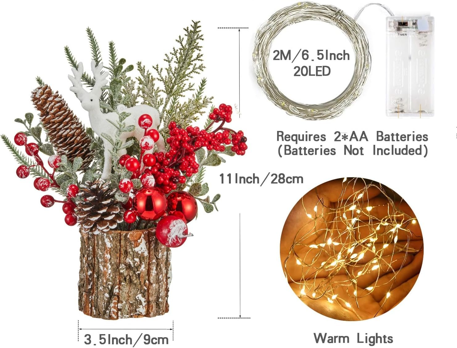 Xmas Decor Small Christmas Tree with Lights - Artificial Tabletop Lighted Mini Christmas Tree with Christmas Ornaments Gnomes Indoor for Office Desk Home Decorations - Image 4