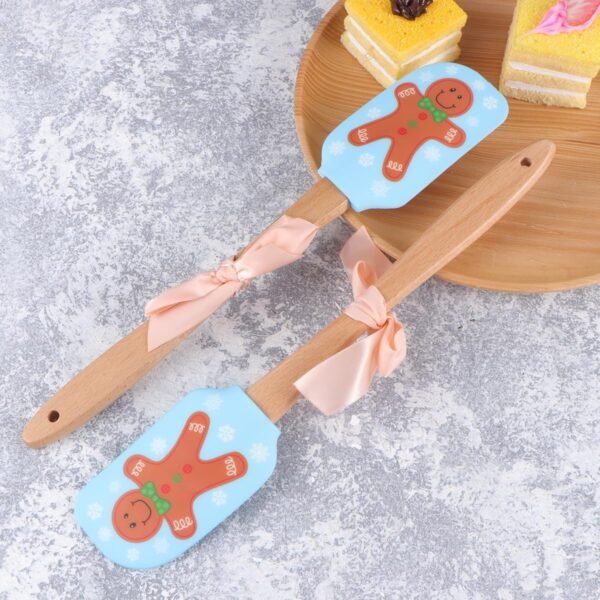 Christmas Silicone Spatula Gingerbread Spatula: 2 Pack Christmas Cake Decorating Spatula, Gingerbread Man Pattern Xmas Cake Spatula with Wooden Handle for Kitchen Mixing Baking Cooking - Image 8
