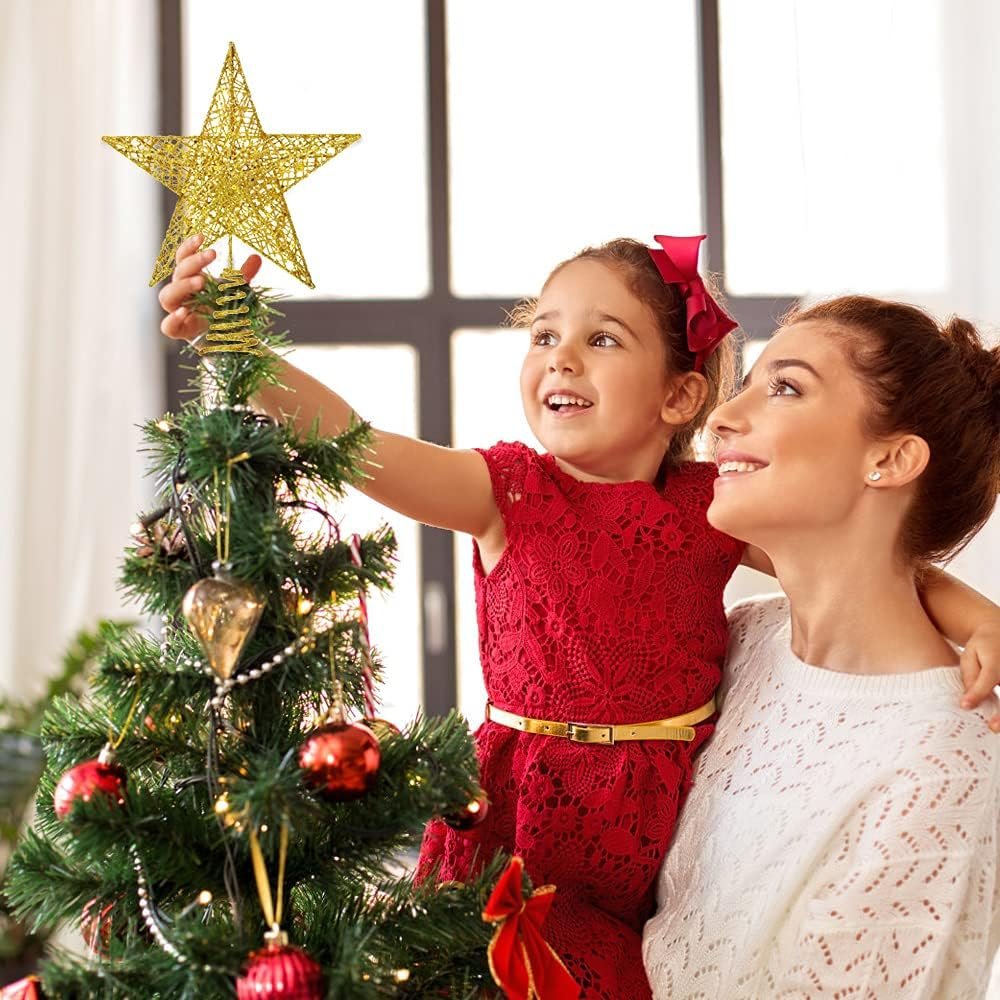XIMISHOP Christmas Tree Toppers Xmas Glitter Gold Hollow Star Treetop Topper for Christmas Tree Decoration. 1 - Image 6