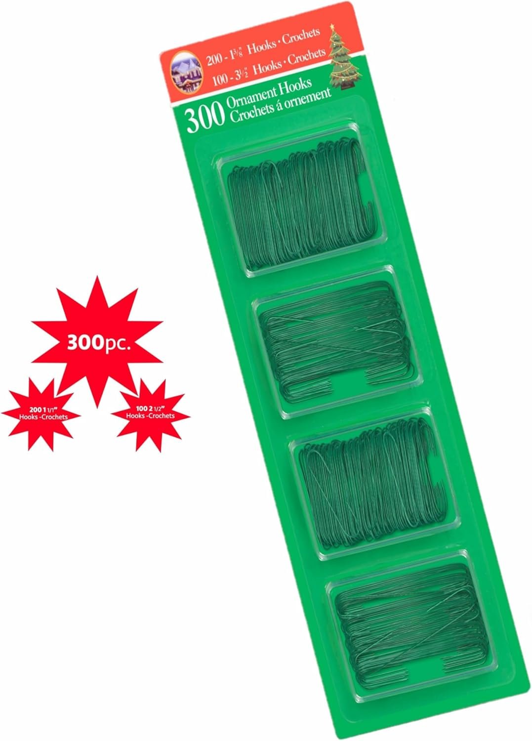 R’ND’s 300 Pack Ornament Hooks Christmas Tree Decorating Hangers- Metal Wire Ornament Hooks for Christmas Tree Decoration Hanging (Green) - Image 5