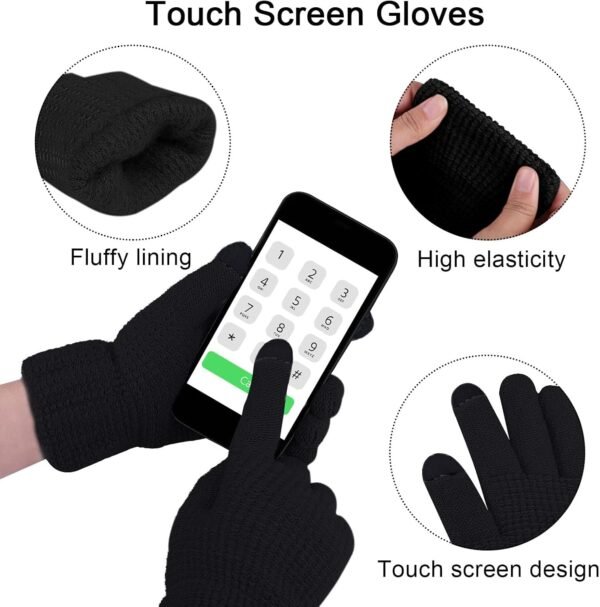 URATOT 4-In-1 Winter Warm Sets Knitted Scarf Touch Screen Gloves Beanie Pompom Hat and Winter Ear Warmer for Men or Women - Image 4