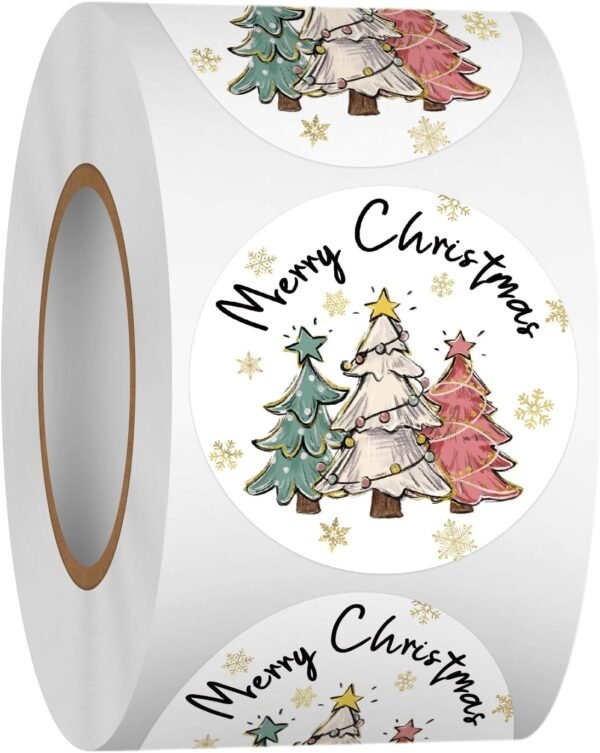 Heyfibro 1.5 Inches Christmas Sticker Roll, 500 Pcs Merry Christmas Stickers for Kids, Winter Holiday Round Labels Stickers for Gift Packing, Cards, Envelopes, Party Supplies(Christmas Tree 3) - Image 2