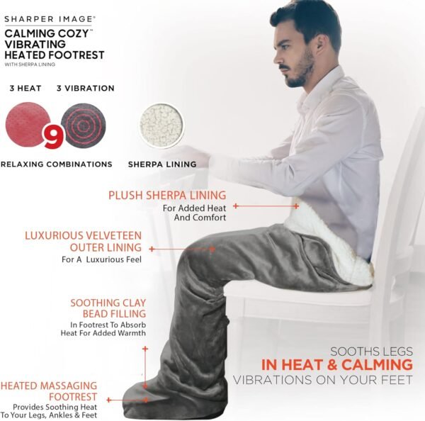 Calming Cozy by Sharper Image Personal Sherpa Wrap with Electric Heating Massaging Vibrating Foot Bed, 3 Heat & 3 Massage Settings for 9 Relaxing Combinations - Image 5