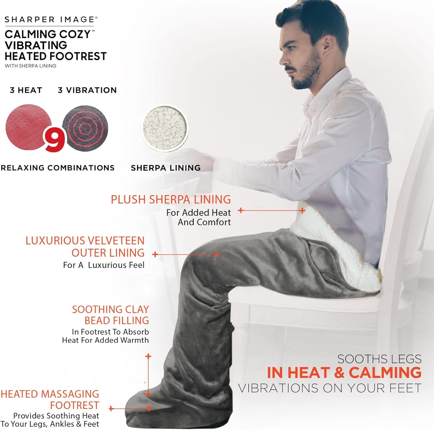 Calming Cozy by Sharper Image Personal Sherpa Wrap with Electric Heating Massaging Vibrating Foot Bed, 3 Heat & 3 Massage Settings for 9 Relaxing Combinations - Image 5