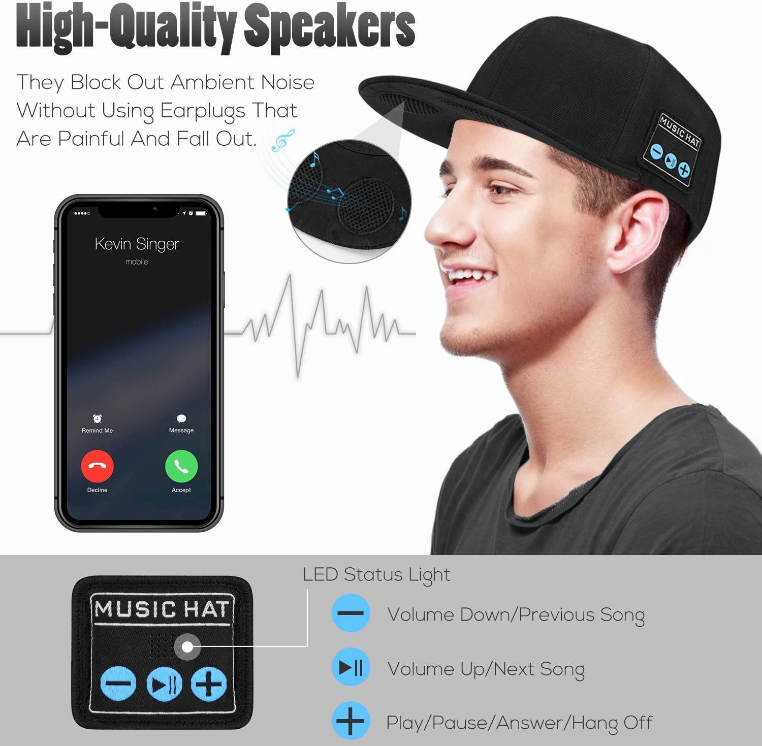 Hat with Bluetooth Speaker Adjustable Music Hat Bluetooth Cap for Outdoor Sports Baseball Cap, The Birthday Gifts for Men/Women/Boys/Girls - Image 4