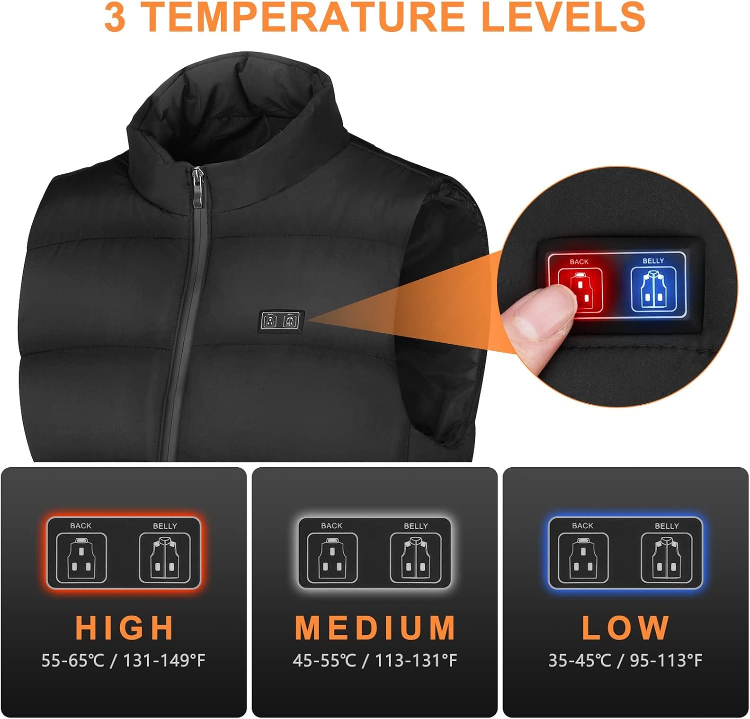 Rechargeable Heated Vest with Battery Pack for Men Women,3 Heating Levels 8 Heating Zones Lightweight Warming Jacket - Image 4