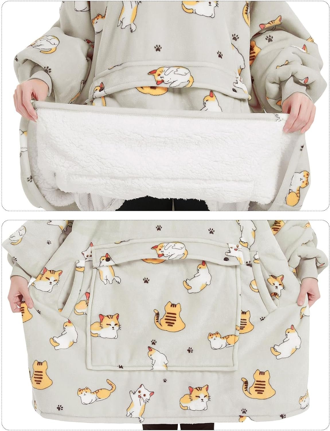 KFUBUO Wearable Blanket Hoodie for Adults Sherpa All Patterns Cat Oversized Sweatshirt Blanket with Pockets for Women - Image 6