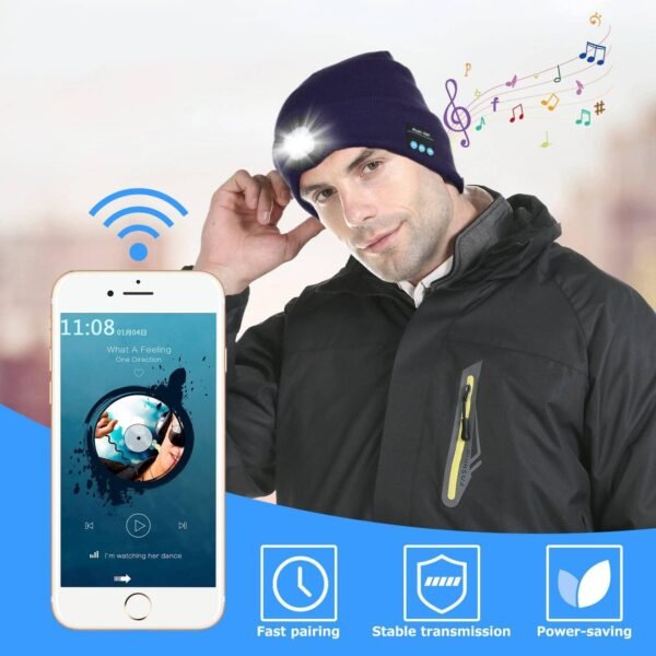 Tutuko Unisex Bluetooth Beanie Hat with Light, Built-in Speaker Mic, Headlamp Cap with Headphones, Tech Gift for Men Women - Image 3