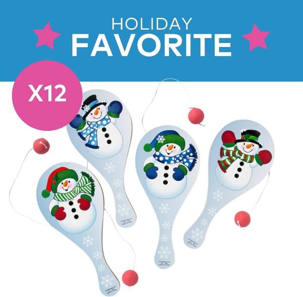 Snowman Paddle Ball Games - Set of 12 - Christmas Toy Game and Stocking Stuffer - Image 4