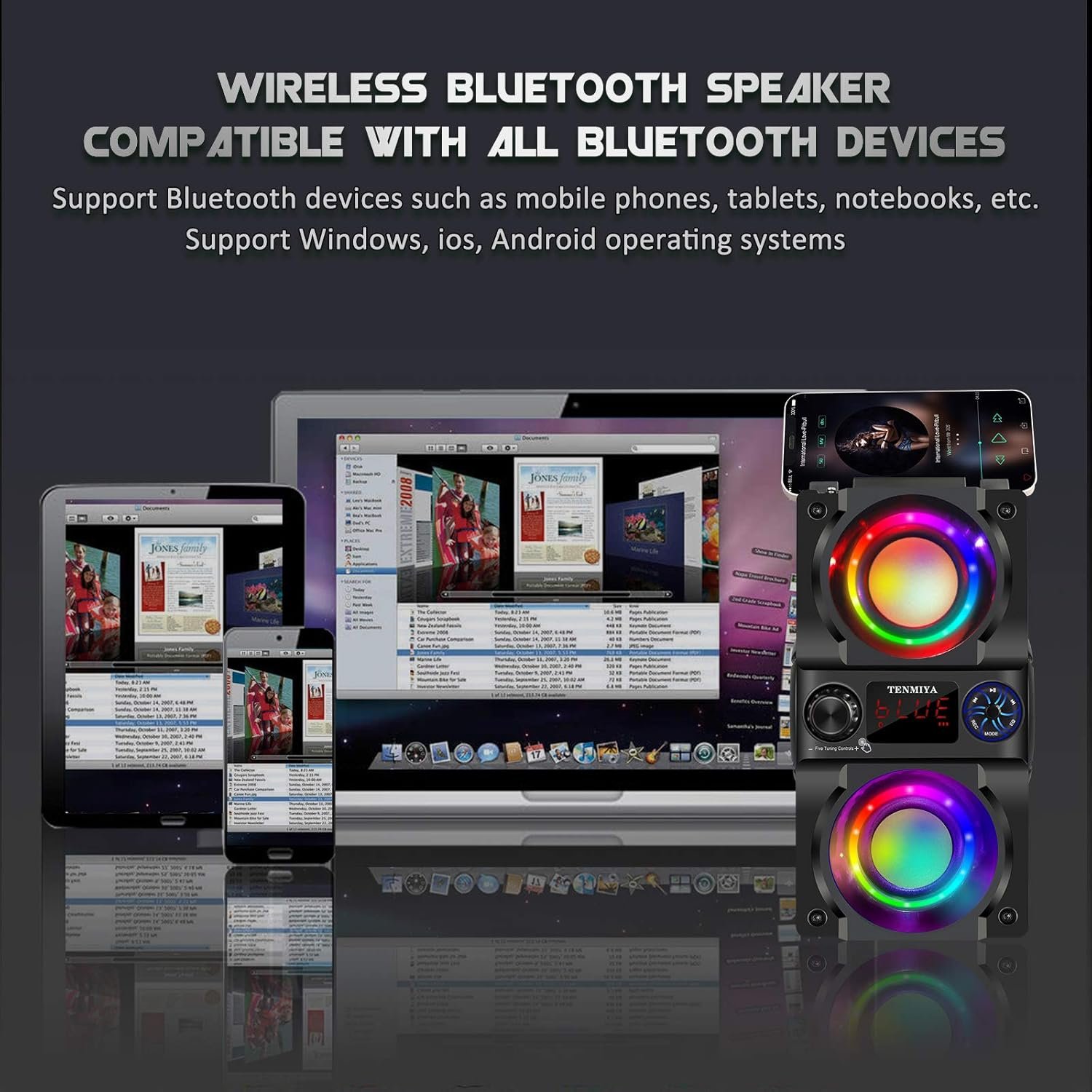 Bluetooth Speaker, 40W (60W Peak) Portable Wireless Speaker with Colorful Lights, Double Subwoofer Heavy Bass, FM Radio, MP3 Player, Loud Stereo Speaker for Home Outdoor Party Camping - Image 6