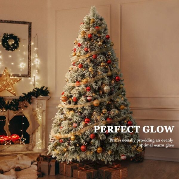 7.5ft Flocked Christmas Tree Prelit, White Christmas Tree with Lights, Pre-Lit 550 Warm Lights with Pine Cones Red Berries Holiday Decor Artificial Trees - Image 3