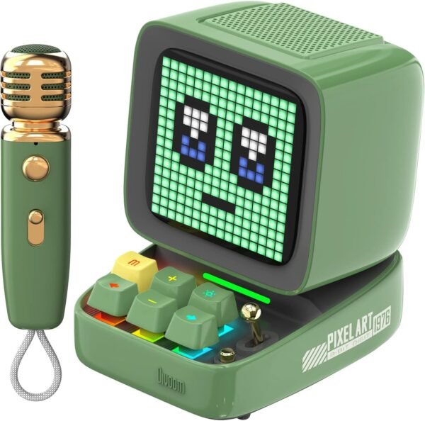 Divoom Ditoo-Mic Bluetooth Speaker with Karaoke Microphone - RGB Keyboard and Pixel Display Desktop Decor, Different Sound Modes, Ideal Gifts for Home Party, Mobile KTV (Green) - Image 2