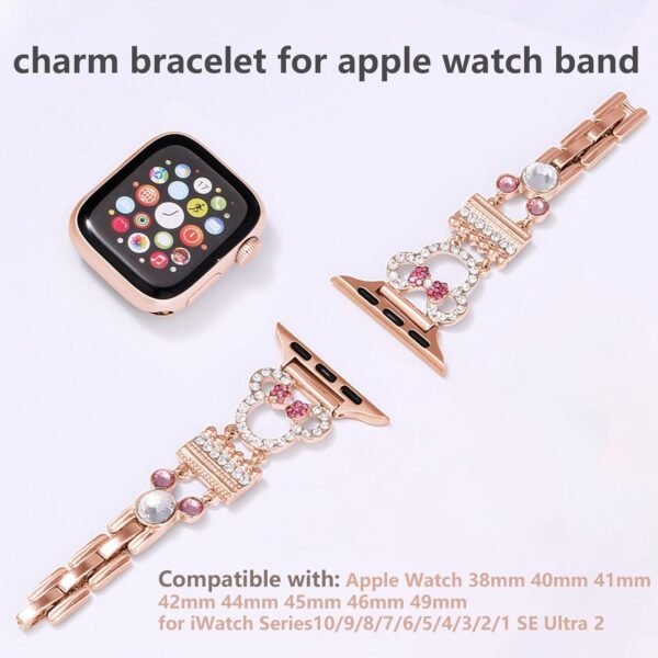 Bling Bracelet Band Compatible with Apple Watch Bands for Women 46mm 40mm 41mm 38mm 44mm 45mm 42mm 49mm, Cute Cartoon Dressy Jewelry Charm Metal Strap for iWatch Ultra 2 Series 10/9/8/7/6/5/4/3/2/1/SE - Image 4