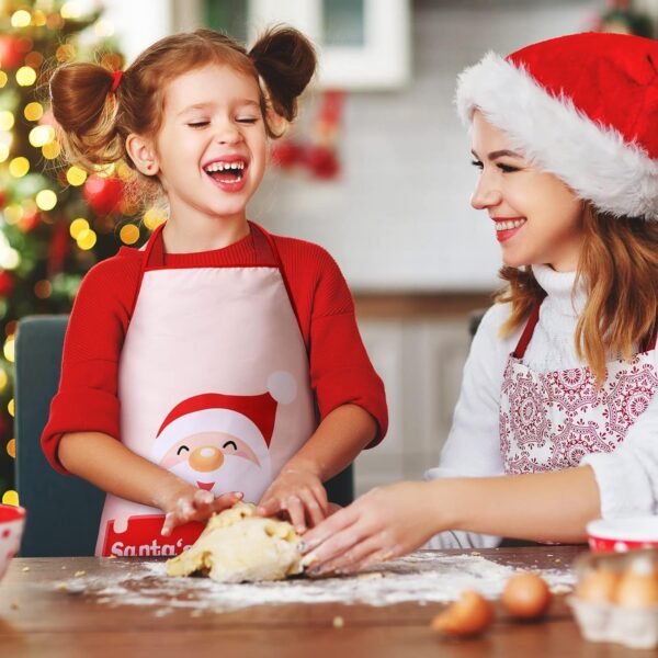 4 Pieces Kids Christmas Apron Cute Children Chef Apron Adjustable Kids Aprons for Girls Boys Toddler Snowman Deer Gingerbread Santa Apron for Kitchen Cooking Baking Crafting Painting Party Supplies - Image 5