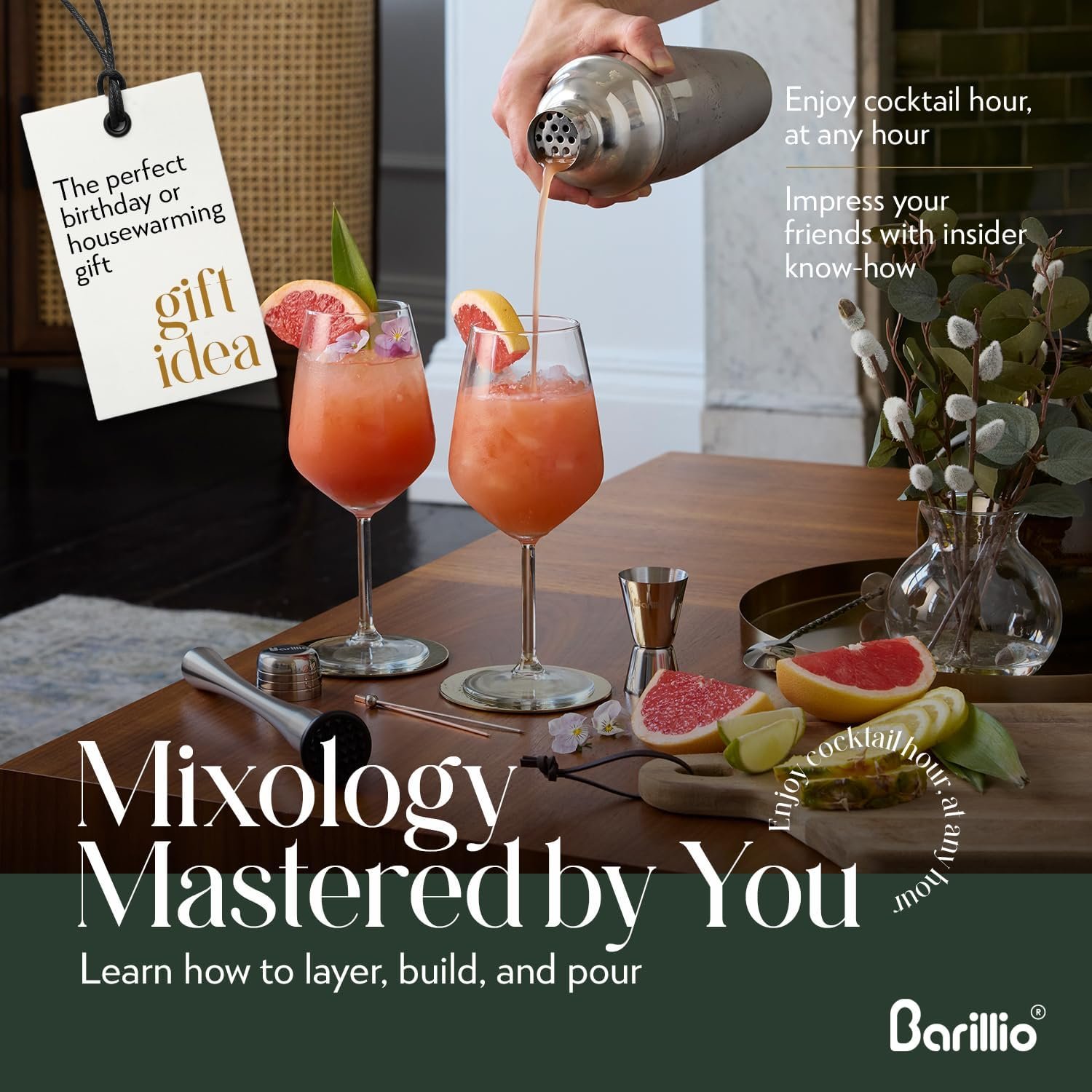 Barillio Mixology Bartender Kit - 8-Pc Stainless-Steel Travel Cocktail Shaker Set with Bag - Bar Tools Set w/Martini Shaker, Drink Mixer Spoon & Mojito Muddler for Cocktails - Bar & Bartending Kit - Image 4