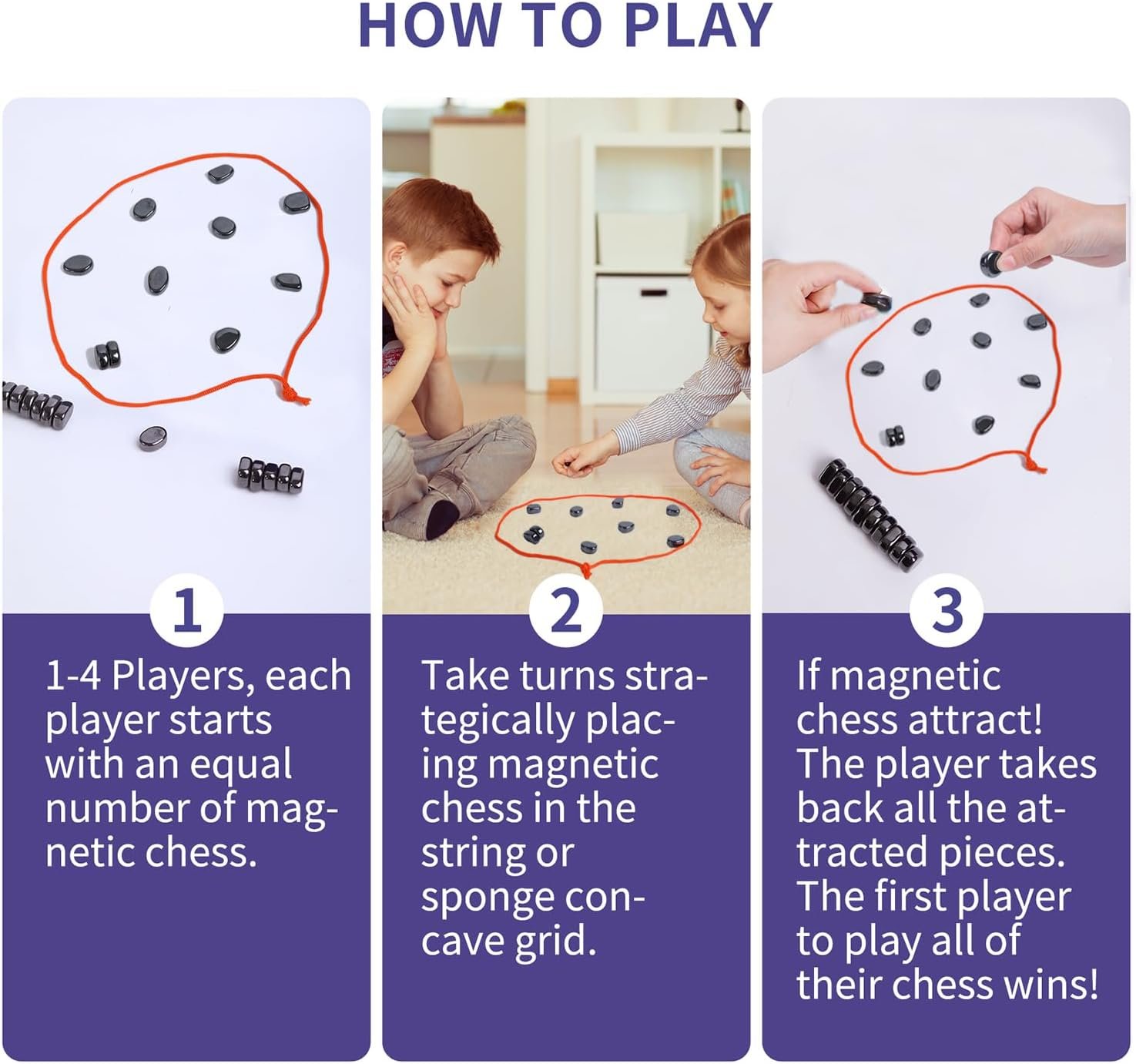 Magnetic Chess Game with Stones- Magnetic Chess Game, Magnetic Game, Magnet Game with String, Magnet Chess Game, Magnetic Rocks Game, Puzzle Strategy Games for Kids and Adults. (String) - Image 5