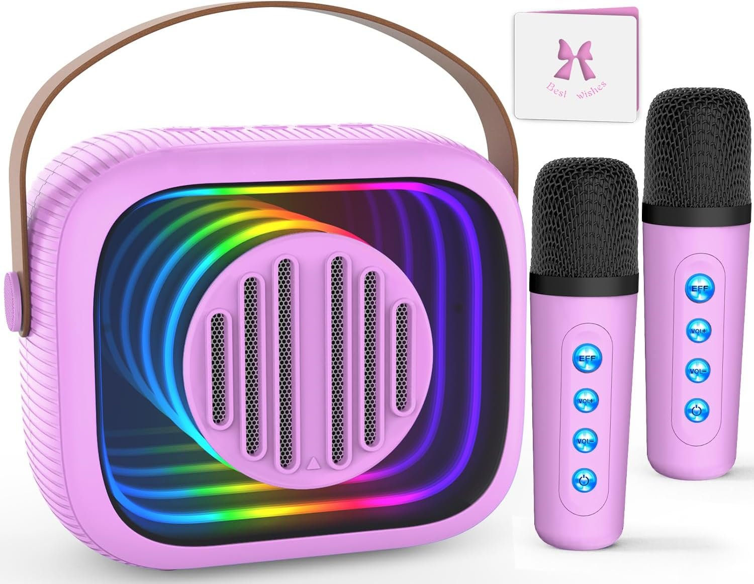 Karaoke Machine for Kids Adults, Portable Mini Karaoke Speaker with 2 Wireless Microphones, Stereo Sound and Colorful Lights, Toys Birthday Gifts for Girls 4, 5, 6, 7, 8, 9, 10, 12+ Years Old Toddler - Image 2