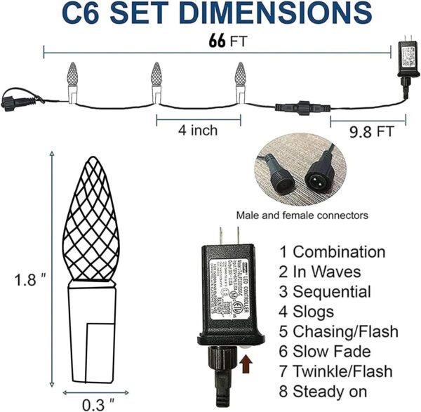 TW SHINE C6 Christmas String Lights, 200 LED 66 FT Christmas Lights Outdoor with 8 Modes Timer, Waterproof Connectable for Indoor Yard Xmas Tree House Christmas Decorations (Blue) - Image 3