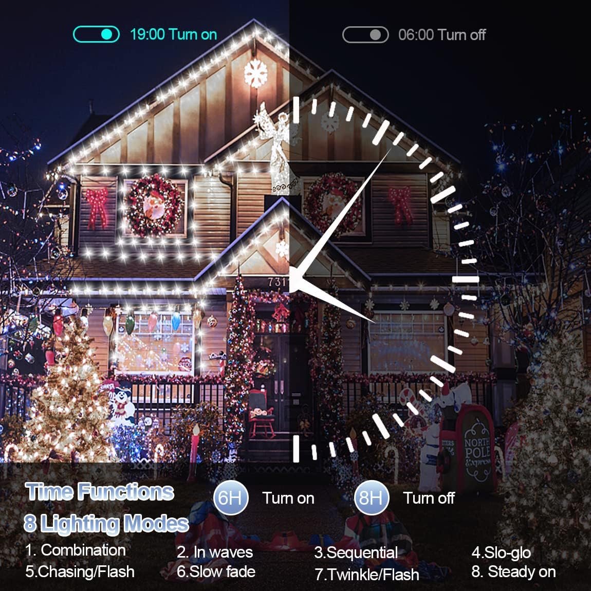 XURISEN 403FT Christmas Lights, 1000 LED Super Long String Lights 8 Modes & Memory Timer Plug in Twinkle Fairy Lights Decor for Home Xmas Party Wedding - Image 4