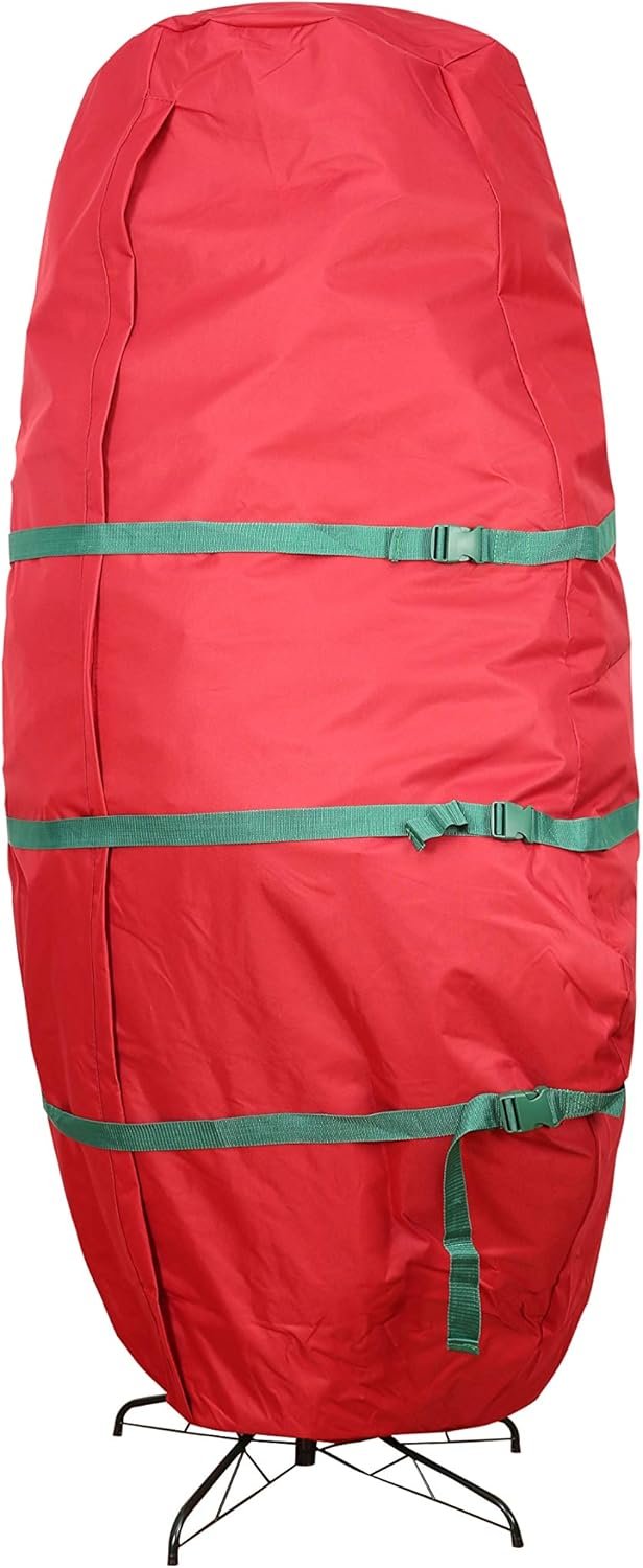 Sattiyrch Upright Christmas Tree Storage Bag,Fits Up to 7.5 ft Tall Artificial Tree,Heavy Duty 600D Canvas Red Christmas Tree Storage Container with Sleek Zipper and Durable Handles (7.5 FT) - Image 2