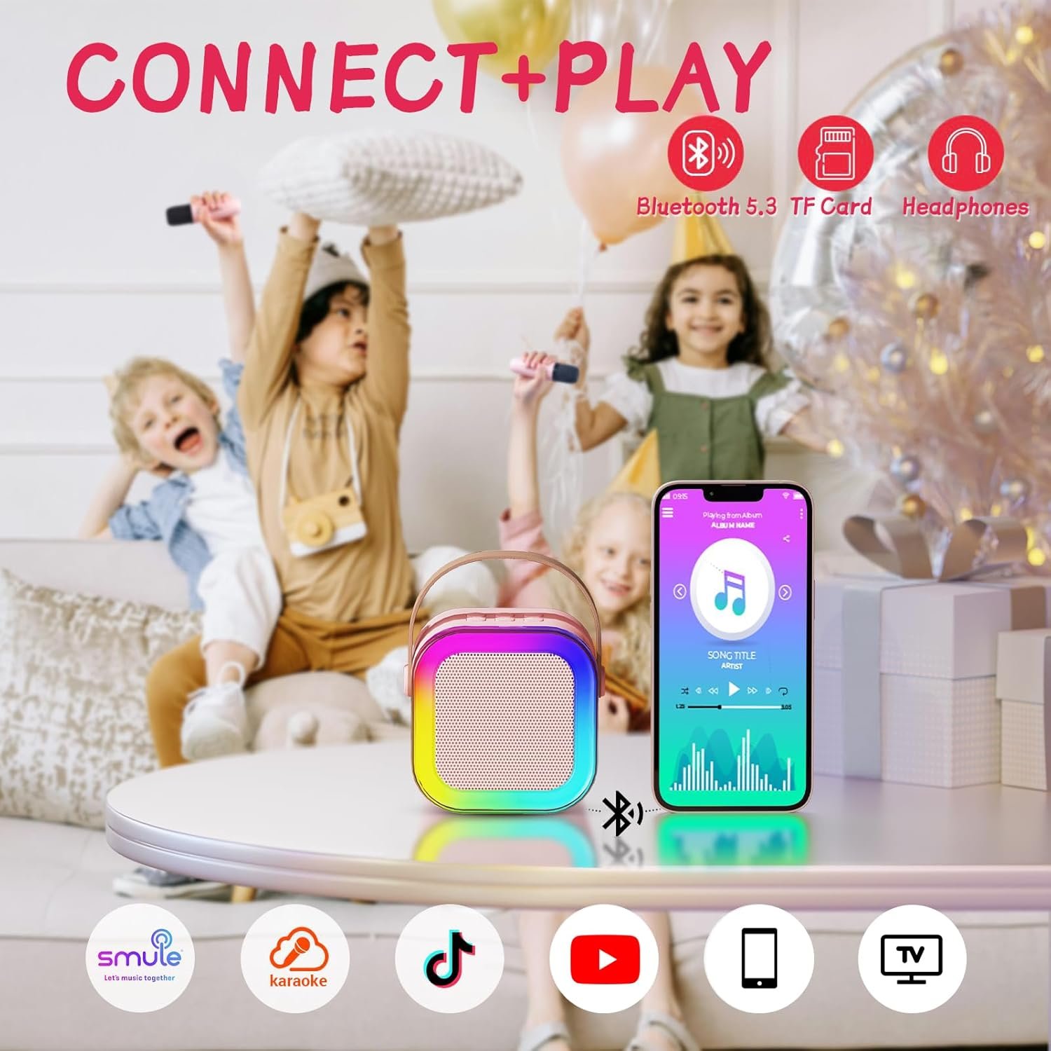 TOP Mini Karaoke Machine for Kids (with 14M+ Songs), Christmas Birthday Gifts Ideas for Girls Toy Ages 3-12+, Portable Bluetooth Speaker with 1 Wireless Microphone - Pink - Image 5