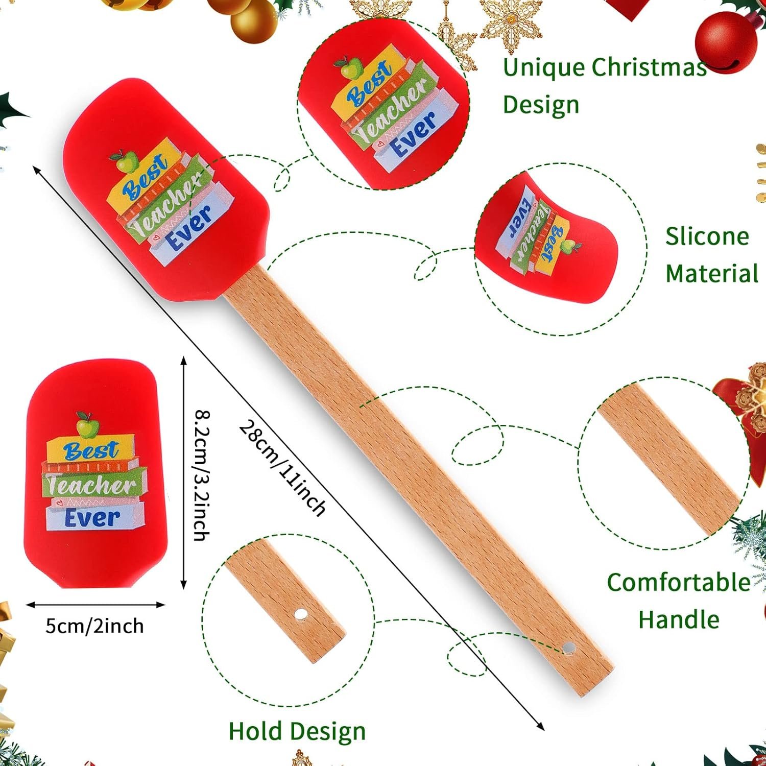 Nuogo 9 Pcs Teacher Appreciation Spatula Thank You Teacher Gifts Funny Silicone Spatulas Bulk Kitchen Spatulas Wooden Handle Spatula for Cooking Baking Thanksgiving Christmas End of Year Gift - Image 3