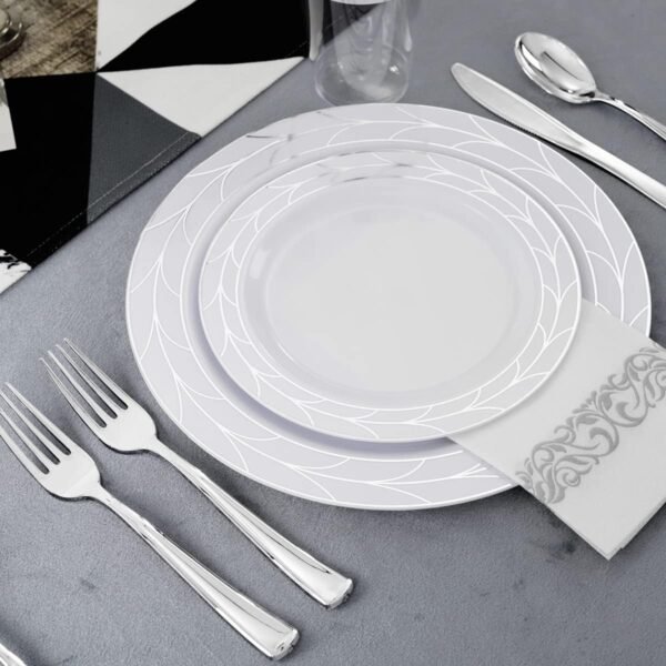 COLOSUS 175pcs Christmas Disposable White silver Plastic Party Plates and Silverware set, Include Dinner Plastes, Dessert Plates, Silverware, Cups, Napkins, Christmas Party plastic plates - Image 7