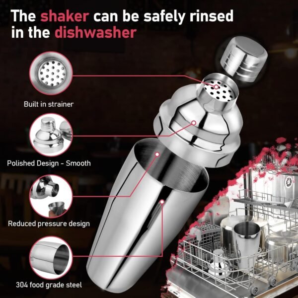 Cocktail Shaker 25oz Martini Shaker Bar Shaker Drink Shaker Bar tools with Built-In Strainer for Bartender, Professional 18/8 Stainless Steel Margarita Mixer for Mixed Drinks - Image 3