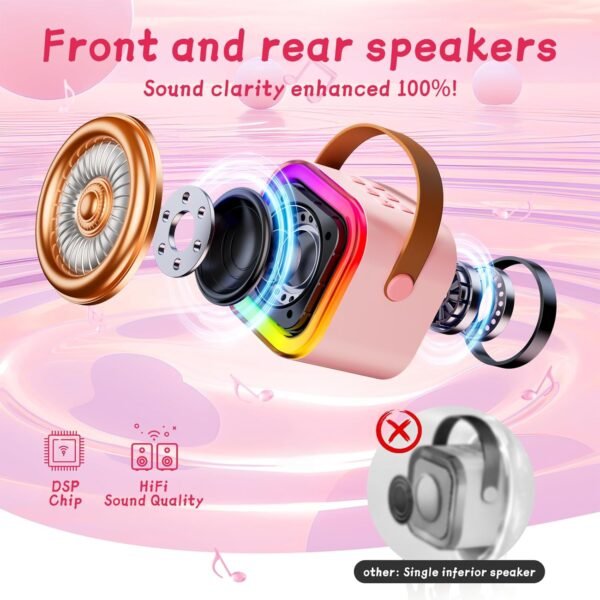 TOP Mini Karaoke Machine for Kids (with 14M+ Songs), Christmas Birthday Gifts Ideas for Girls Toy Ages 3-12+, Portable Bluetooth Speaker with 1 Wireless Microphone - Pink - Image 4