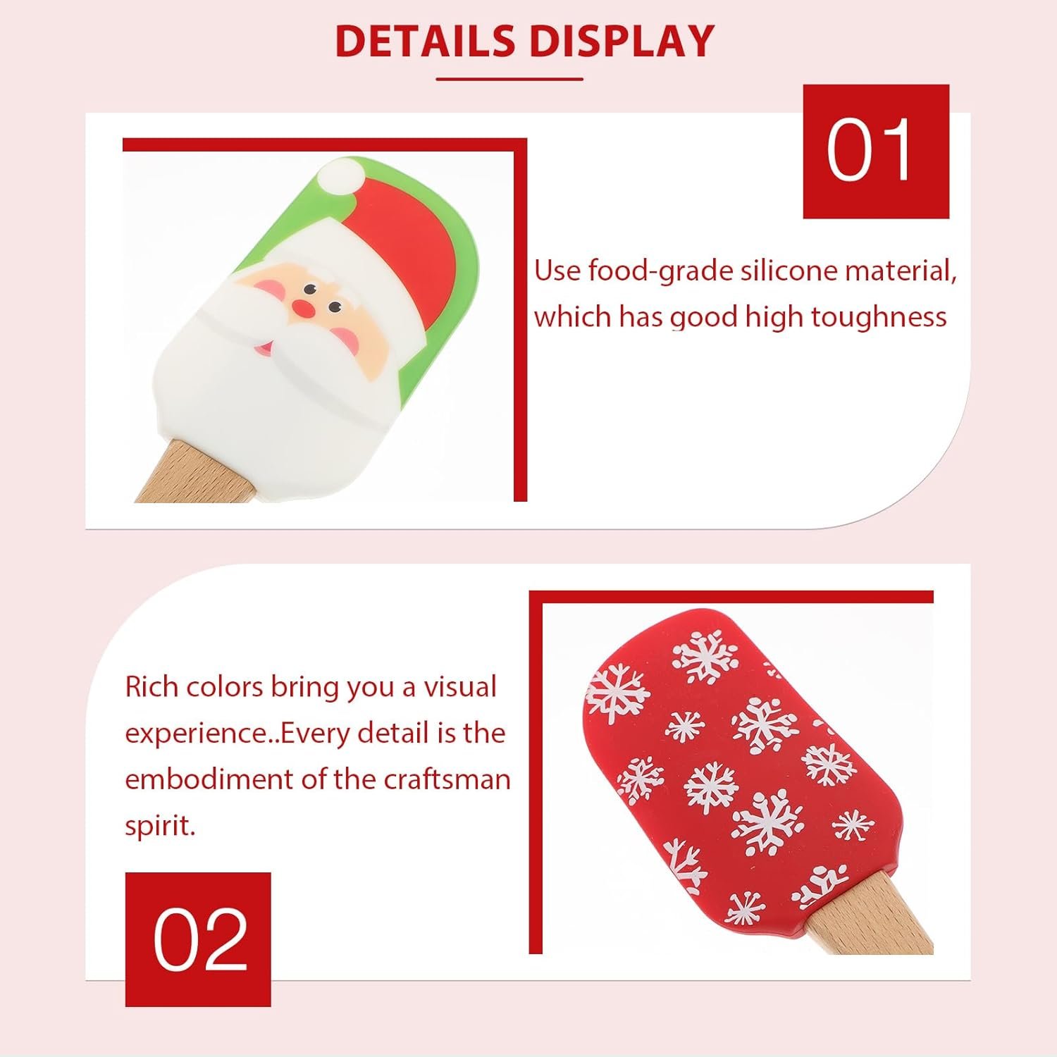 Healeved 4PCS Christmas Silicone Spatula Christmas Spatulas with Wooden Handle Santa Claus Snowman Snowflake Christmas Spatulas for Baking Christmas Kitchen Utensils - Image 7