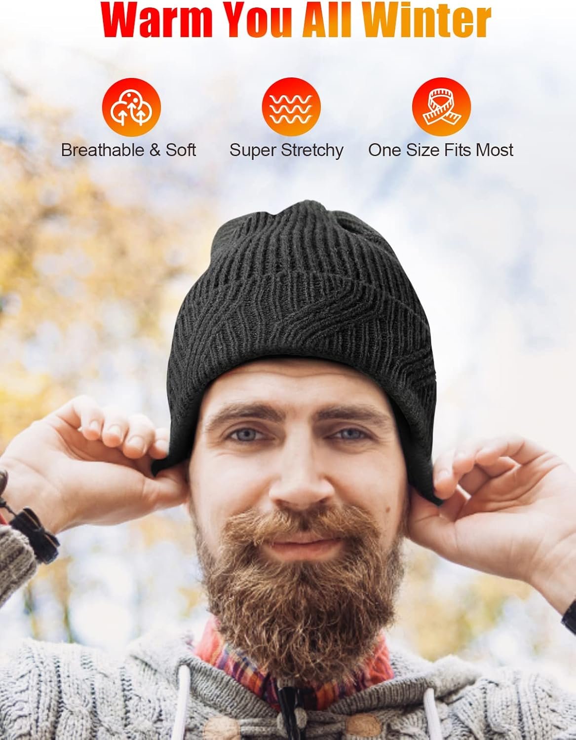 Gifts for Men, Bluetooth Beanie for Men, Christmas Stocking Stuffers for Men Unique, Beanie with Bluetooth Headphones, Cool Tech Gifts for Teen Boys Dad Husband Boyfriend Him Women - Image 7