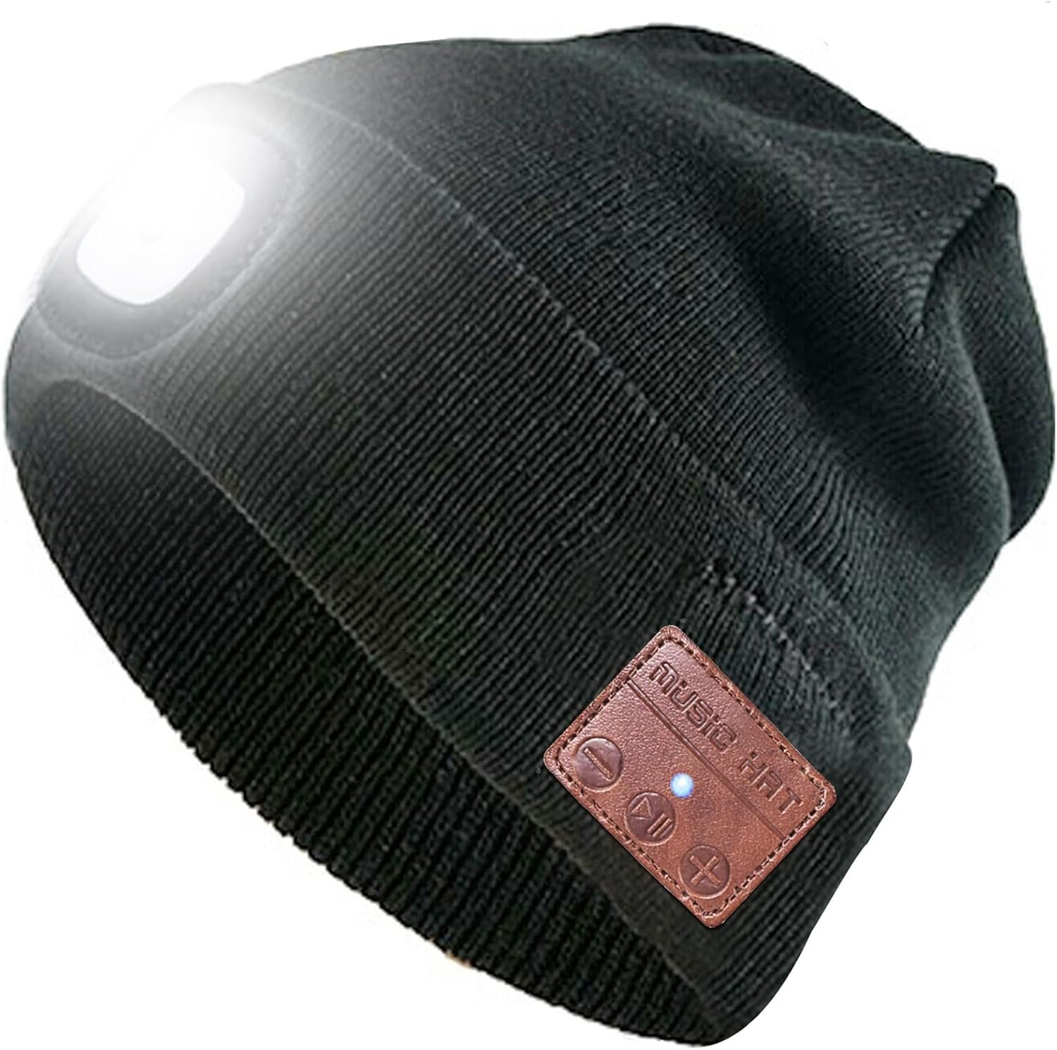 Wireless Beanie Music Hat with Light Unisex Musical Knitted Cap Rechargeable Beanie with Light Built-in Speakers Mic Headphone Beanie Hat Gifts for Men Women Running Camping Fishing - Image 2