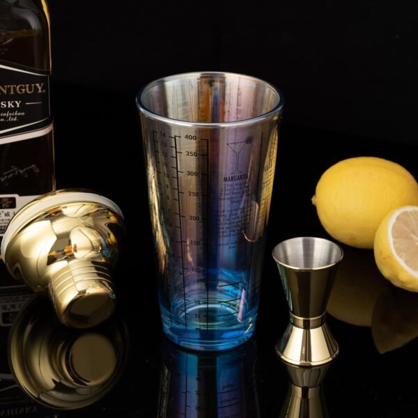 Glass Cocktail Shaker Set,14oz Martini Mixer Shaker with Built-in Strainer, Measuring Jigger,Drink Shaker Margarita Alcohol Mixer,Perfect for Bartender and Home Use (Blue) - Image 4