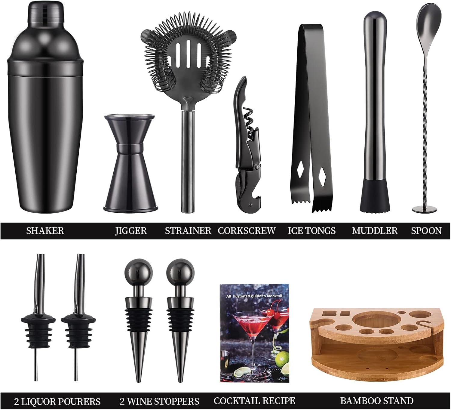 Bartender Kit with Bamboo Stand, 12 Piece 25oz Cocktail Shaker Set with All Essential Bar Tools Set for Drink Mixing, Ideal Gifts for Cocktail Lovers, Home Bar Bartending Kit with Cocktail Recipes - Image 3