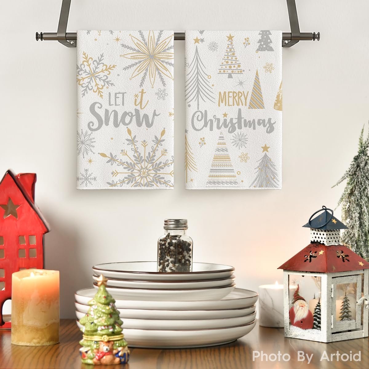 Artoid Mode Snowflake Let It Snow Xmas Trees Merry Christmas Kitchen Towels Dish Towels, 18x26 Inch Daily Seasonal Winter Decoration Hand Towels Set of 2 - Image 3